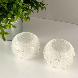 Set of two (2) Frosted Glass Tealight Holders/Candle Toppers